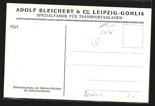 AK Schwientochlowitz, Elektrohängebahn der Bethlen-Falvahütte, Adolf Bleichert & Co.