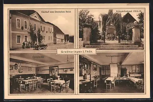 AK Grossheringen i. Thür., Gasthof zum Deutschen Reich, Kriegerdenkmal 1914-18