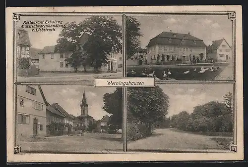 AK Werningshausen, Restaurant Erholung und Handlung von Liebetruth, Strassenpartie