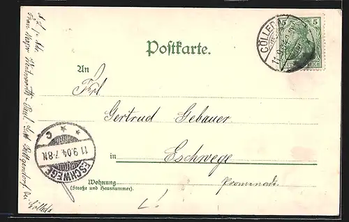 Lithographie Battgendorf, Kirche, Zelt, Haus v. Garten