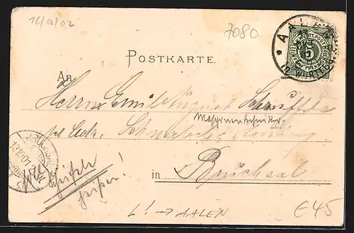 Lithographie Aalen, Kaninchenzüchter an der neuen St. Peterskirche