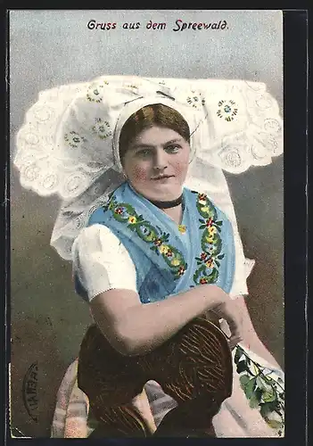 AK Junge Frau in Tracht Spreewald