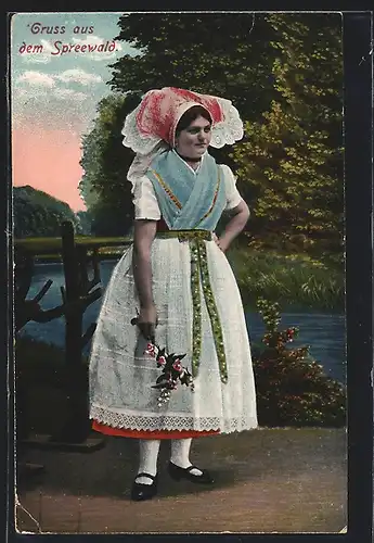AK Spreewald, Frau in Tracht