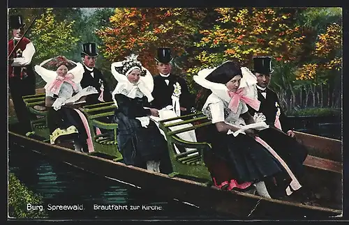 AK Spreewälder während einer Brautfahrt zur Kirche