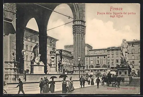 AK Firenze, Piazza della Signoria dal portico degli Uffizi