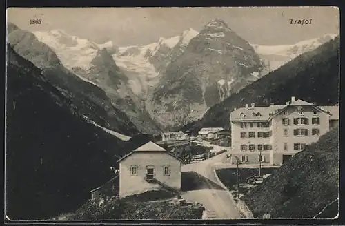 AK Trafoi, Blick zum Hotel Post mit Bergen im Hintergrund