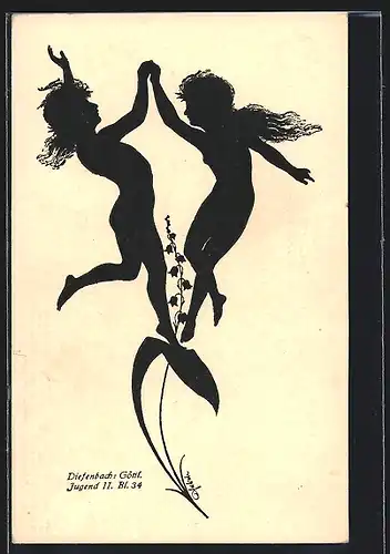 Künstler-AK Diefenbach: Göttl. Jugend II. Bl. 34, Schattenbild, tanzendes Paar