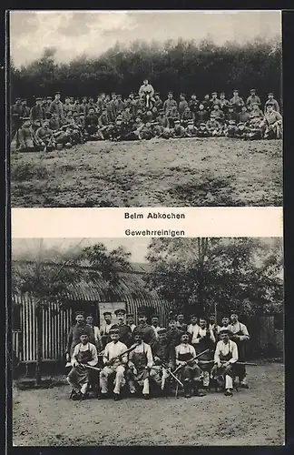 AK Alten-Grabow, Soldaten beim Abkochen und Gewehrreinigen