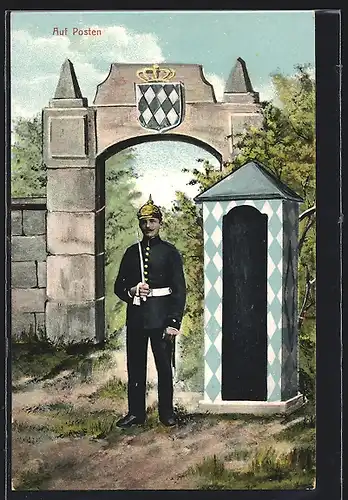 AK Soldat mit Pickelhaube auf Posten