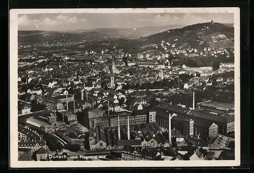 AK Durlach, Ortsansicht vom Flugzeug aus gesehen