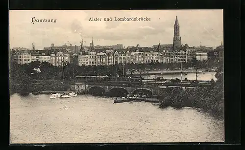 AK Hamburg-Neustadt, Alster und Lombardsbrücke aus der Vogelschau