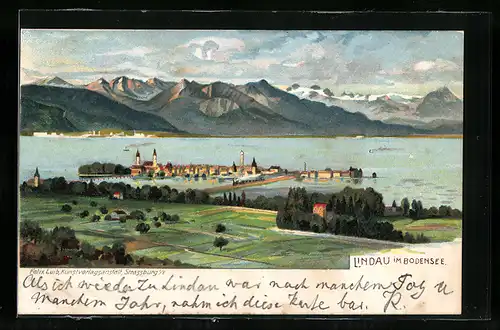 Lithographie Lindau im Bodensee, Ortsansicht