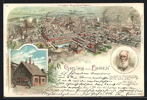 Lithographie Essen, Krupp`s Gussstahlfabrik, Krupp`s Stammhaus