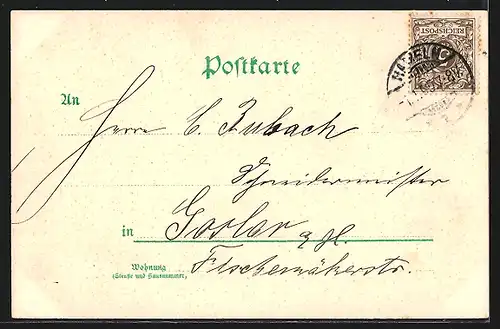 Lithographie Hameln, Klütturm, Rattenfängerhaus, Hochzeitshaus und der Rattenfänger