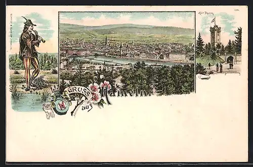 Lithographie Hameln, Stadtansicht, Rattenfänger und Klüt-Turm