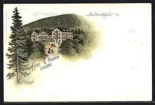 Lithographie Badenweiler, Hotel & Pension Saupe