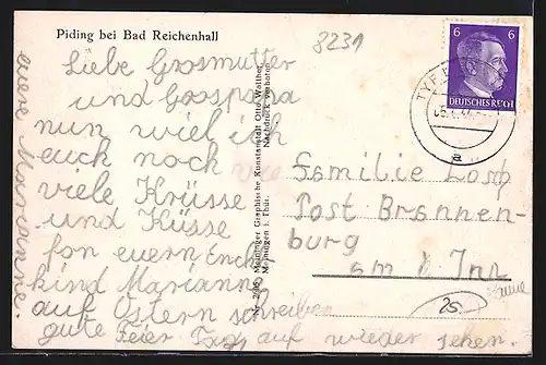 AK Piding, Ortspartie mit Kirche