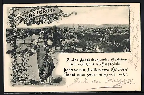 AK Heilbronn, Stadtansicht mit Heilbronner Kätchen