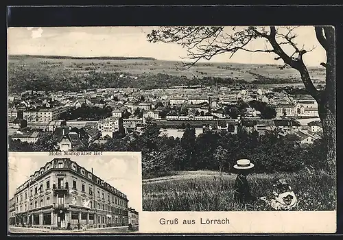 AK Lörrach, Stadtansicht und Hotel Markgräfler Hof