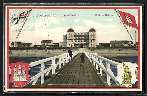 AK Cuxhaven, Kurhaus-Duhnen, Wappen, Germania, Reichskriegsflagge