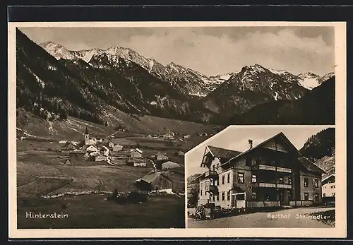 AK Hinterstein, Gasthof zum Steinadler, Ortspanorama mit Gebirge