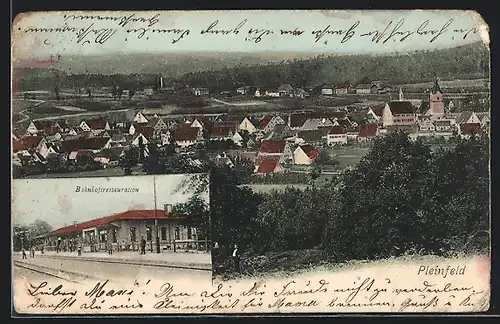 AK Pleinfeld, Totalansicht, Bahnhof mit Bahnhofsrestaurant