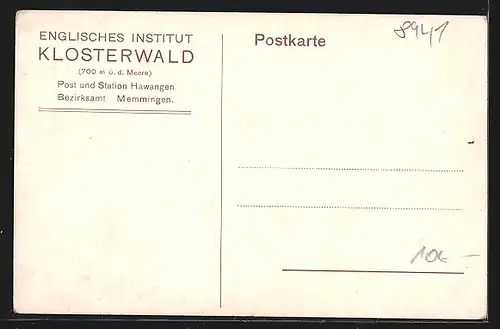 Lithographie Hawangen, Englisches Institut Klosterwald
