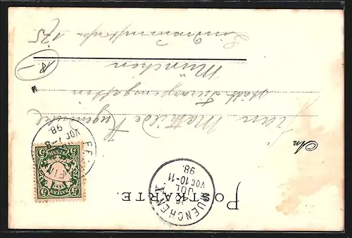 Lithographie Feldafing, Häuserpartie an der Kirche