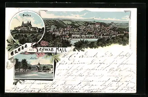 Lithographie Schwäb. Hall, Combzrg, Soolbad, Panorama