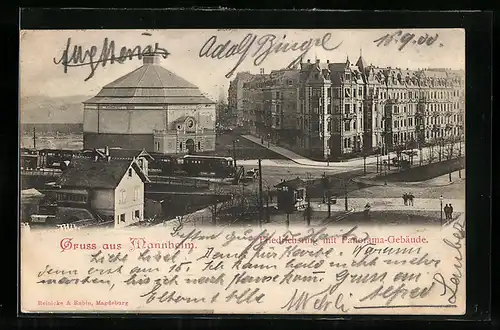 AK Mannheim, Friedrichsring mit Panorama-Gebäude