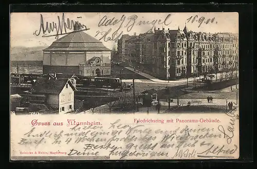 AK Mannheim, Friedrichsring mit Panorama-Gebäude