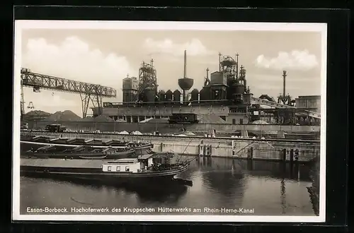 AK Essen-Borbeck, Krupp Hafen und Hochofenanlage am Rhein Herne Kanal