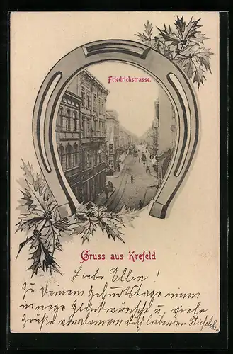AK Krefeld, Friedrichstrasse im Hufeisen-Rahmen
