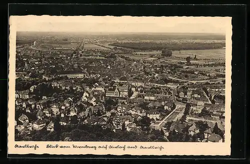 AK Karlsruhe, Blick vom Turmberg auf Durlach und Karlsruhe