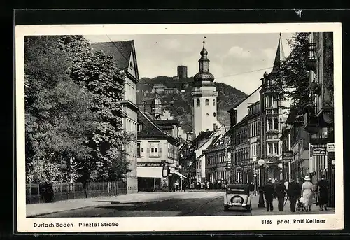 AK Durlach /Baden, Pfinztalstrasse mit Geschäften