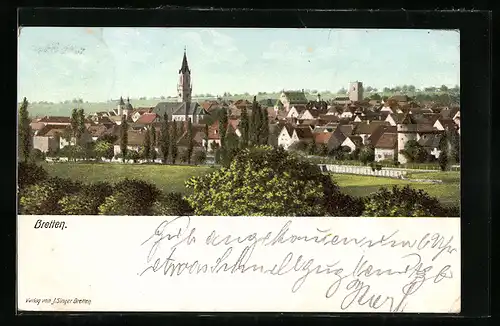 AK Bretten, Stadtansicht mit Kirche