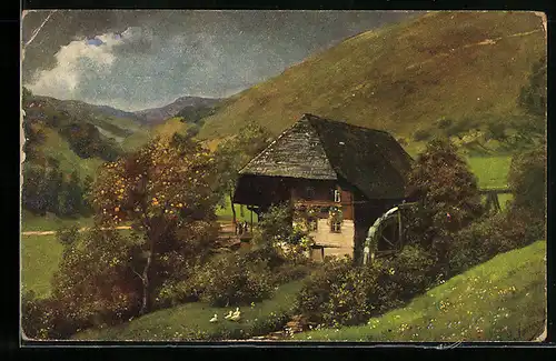 Künstler-AK H. Hoffmann: Mühle mit Gänsen