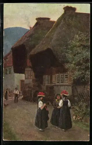 Künstler-AK H. Hoffmann: Frauen in traditioneller Kleidung unterhalten sich