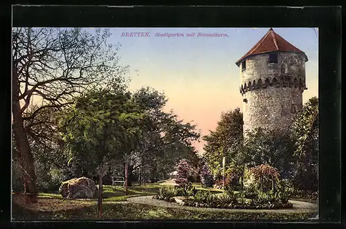 AK Bretten, Stadtgarten mit Simmelturm