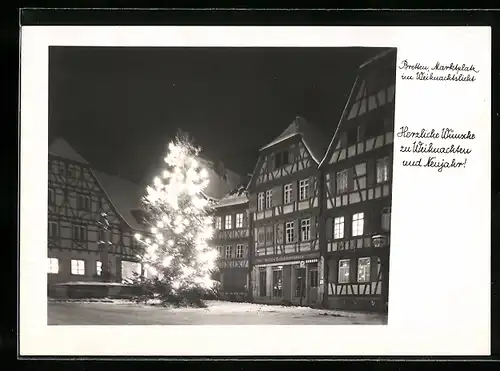 AK Bretten, Marktplatz im Weihnachtslicht