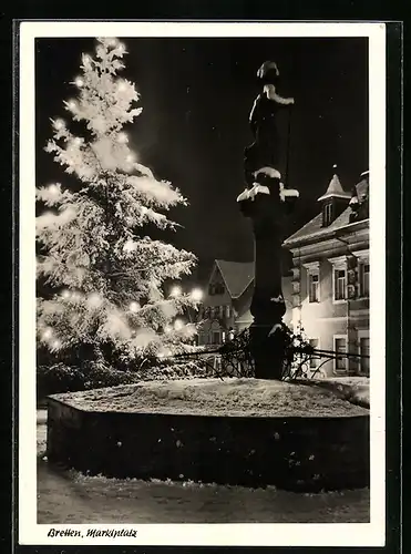 AK Bretten, Marktplatz mit weihnachtlicher Beleuchtung