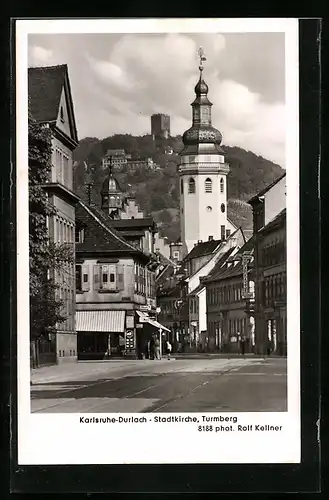 AK Karlsruhe-Durlach, Stadtkirche und Turmberg