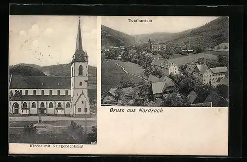 AK Nordrach, Totalansicht, Kirche mit Kriegerdenkmal