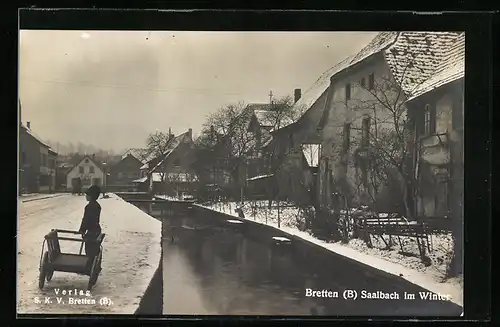AK Bretten / Baden, Saalbach im Winter
