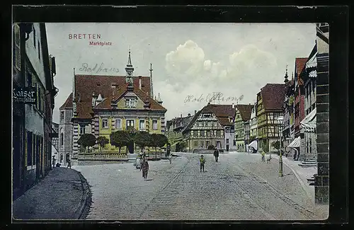 AK Bretten, Marktplatz mit Manufaktur Kaiser