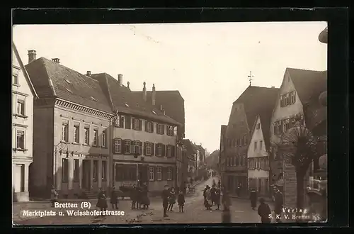 AK Bretten / Baden, Maktplatz mit Weisshoferstrasse