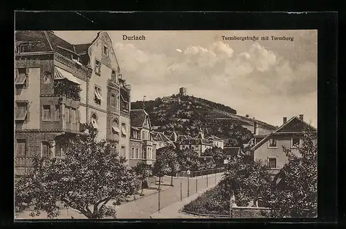 AK Durlach, Turmbergstrasse mit Turmberg