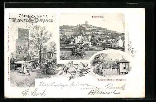 AK Durlach, Turmberg, Gasthaus z. Burghof, Turmberg mit Drahtseilbahn