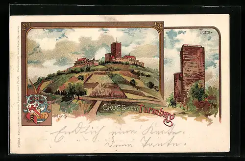 Lithographie Durlach, Turmberg, Wappen