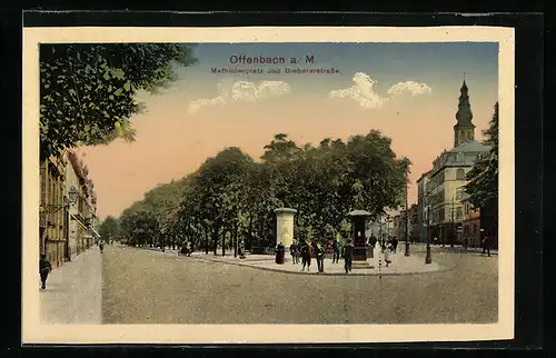 AK Offenbach / Main, Mathildenplatz und Biebererstrasse